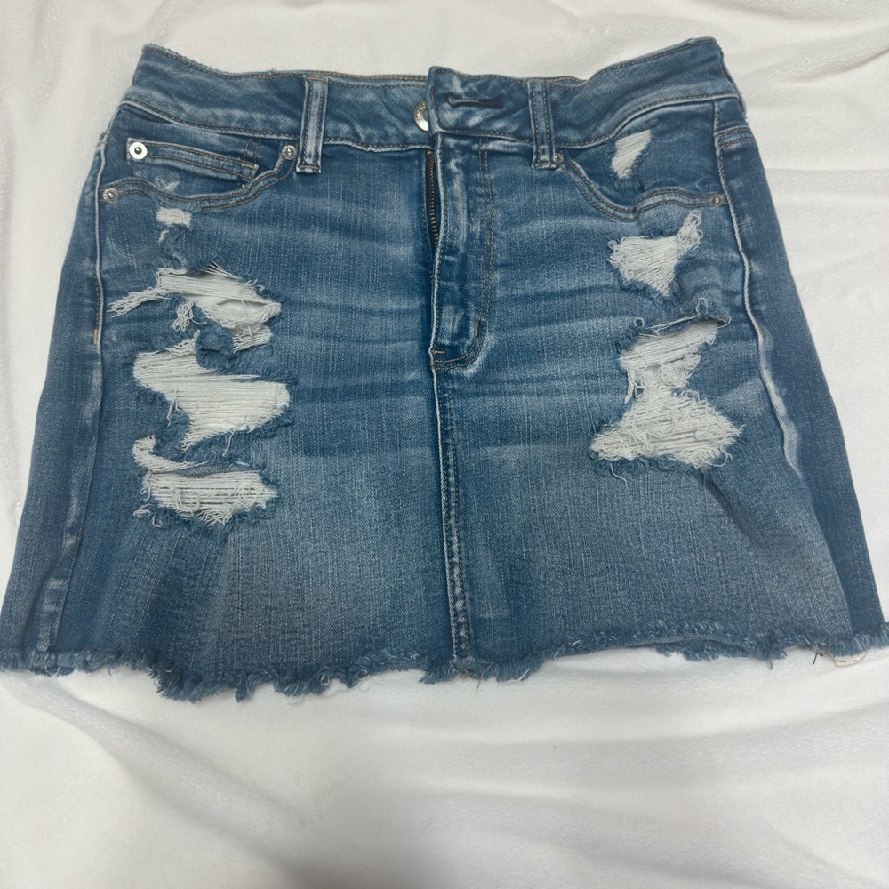 American Eagle Outfitters Blue Distressed Mini Skirt